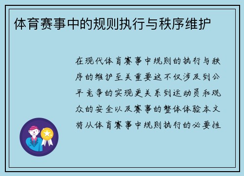 体育赛事中的规则执行与秩序维护